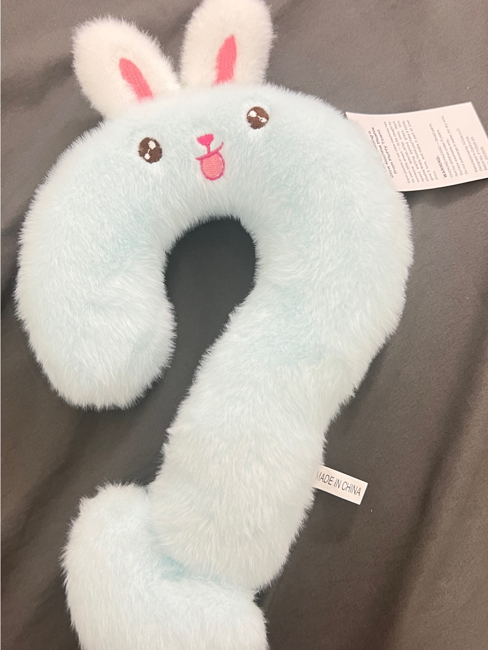 Plush Bunny Neck Pillow - Light Blue Kids Travel Support